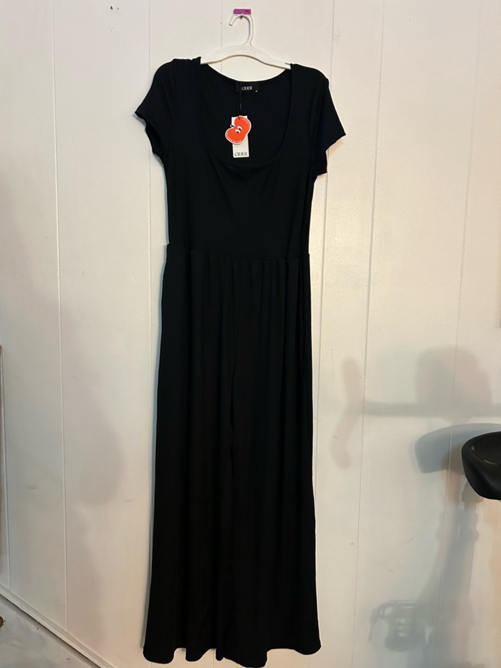 Cider Black Short-Sleeve Scoop-Neck Maxi Jumpsuit